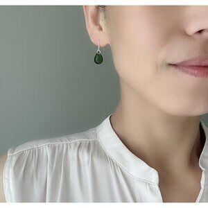 Sage Green Glass Teardrop Earrings With Sterling Silver Ear Wires Minimal Earrin